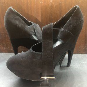 Yves Saint Laurent - YSL Imperiale Black Suede Cross Wrap Ankle Strap Heels